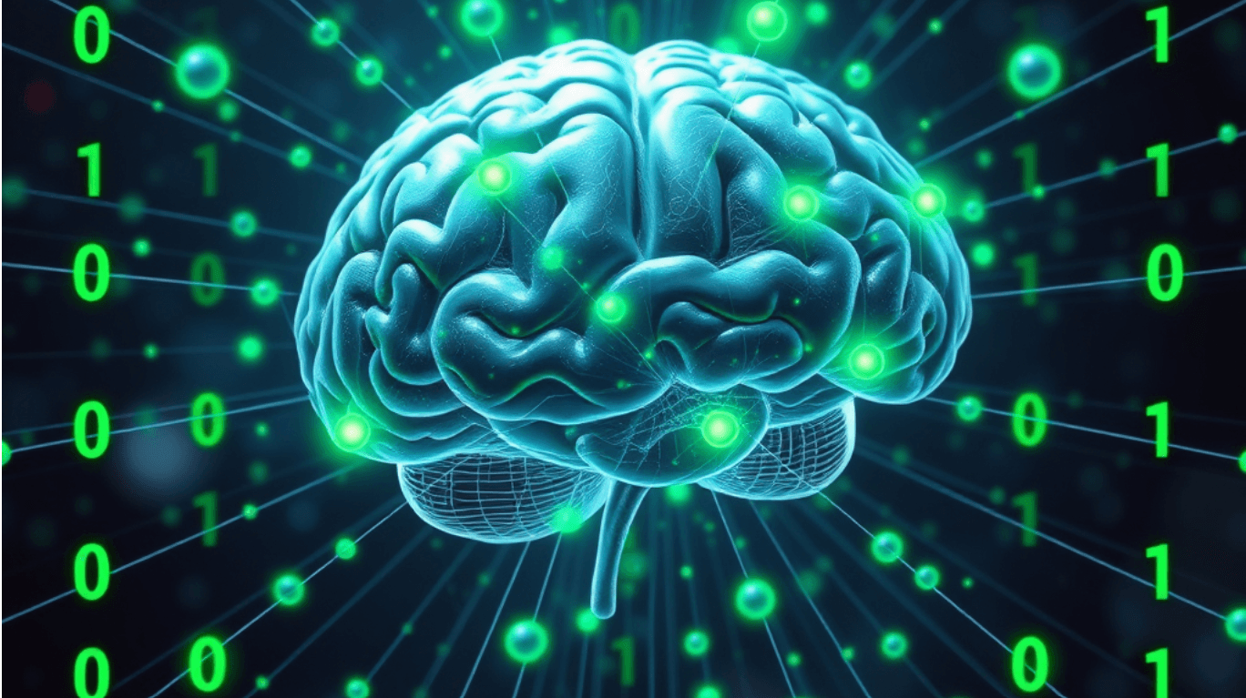 Digital neural brain with luminous green signal pathways